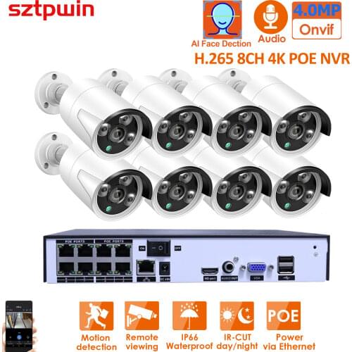 H.265+ 8CH Onvfi 5.0MP POE NVR Kit CCTV System 2MP 3MP 5mp Audio IP POE Camera P2P IR Outdoor Video Security Surveillance System