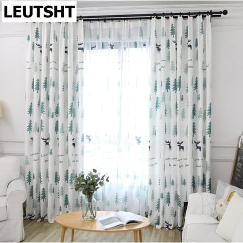 Modern Simple Green Pine Forest Blackout Curtains For Living Room Cartoon Cute Deer for Childrens Bedroom Window Treatments AH8