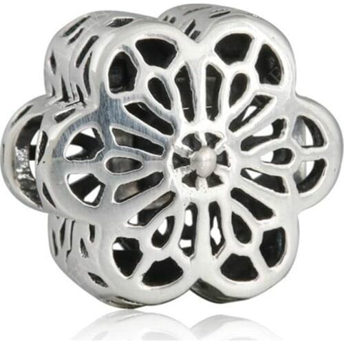 Spring New 100% 925-Sterling-Silver Hollow out Floral Daisy Lace Lock Clip Charm Beads Fits Pandora bracelets Making DIY