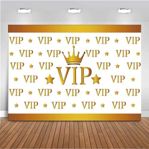 Repeated VIP Gold Crown Stars Photo Background Anniversary Activities Signature Wall Poster Vinyl Backdrop For Photo