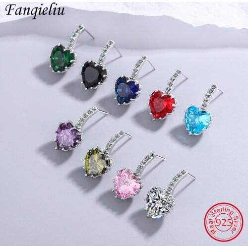 Fanqieliu Olive Green Crystal Natural Heart Pure 925 Sterling Silver Stud Earrings Woman For Wedding Birthday Gift Girl FQL21355