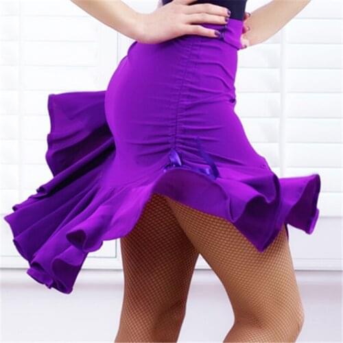 Womens Latin Salsa Tango Rumba Cha Cha Ballroom Dance Dress Skirt Black Purple Square Latin Dancewear for Adult/Girls