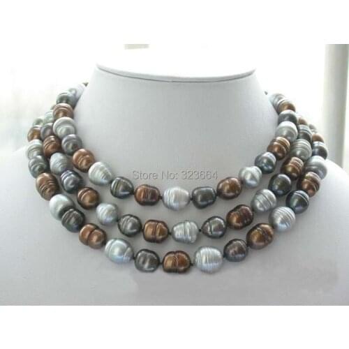 50" 13mm rice gray coffee black fw pearl necklace