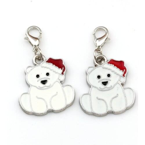 50pcs/lots White Enamel bear Floating Lobster Clasps Charm Beads Fit Charm Bracelet DIY Jewelry 21.2x38.2mm A-521b