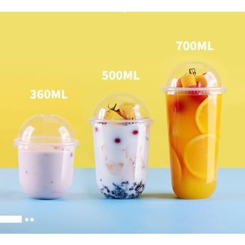 50pcs Transparent disposable cups party birthday favor cute cup 16oz 500ml coffee pear milk tea takeaway packaging cups with lid