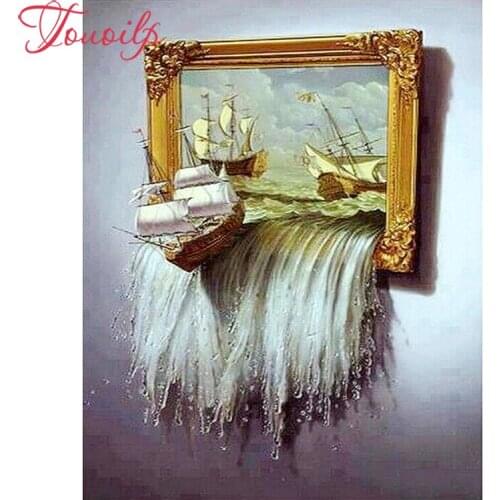 5d diamond painting full Sailing boat waterfall Mosaic Patterns diamond painting cross stitch Rhinestone diamond embroidery