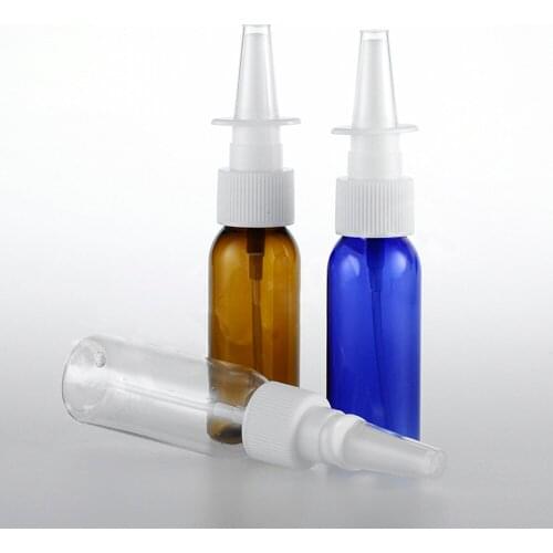 60pcs/lot 30ml transparent/brown/blue PET Empty Fine Nasal Spray Mist Plastic Bottle, Cosmetic Nose Spray Bottle