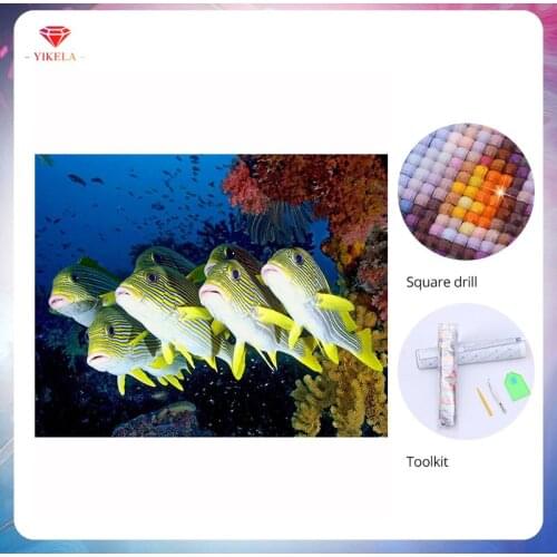 YIKELA 5D Flower Diamond Cross Rhinestone Embroidery Virgin Mary Full Square Sea Fish Group Diamond Painting Mosaic Home Decor