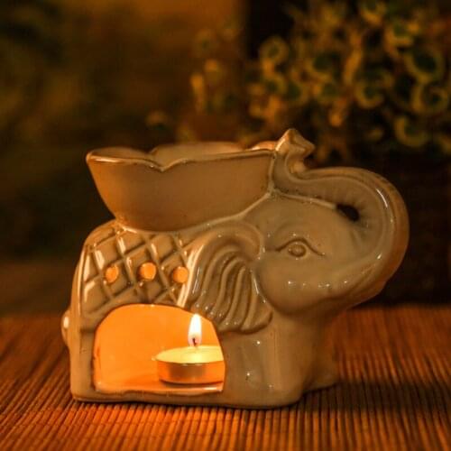 Petal Elephant Aromatherapy Burner Essential Oil Furnace Ceramic Crafts Aroma Burner Lamp Thailand Style Candle Holder Gift
