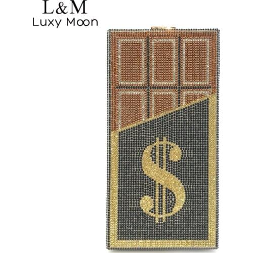 Shiny Diamonds Money Evening Clutch Bags Chocolate Design Shoulder Bag Purse For Women Elegant Small Square Dollar Chain Bag X1H