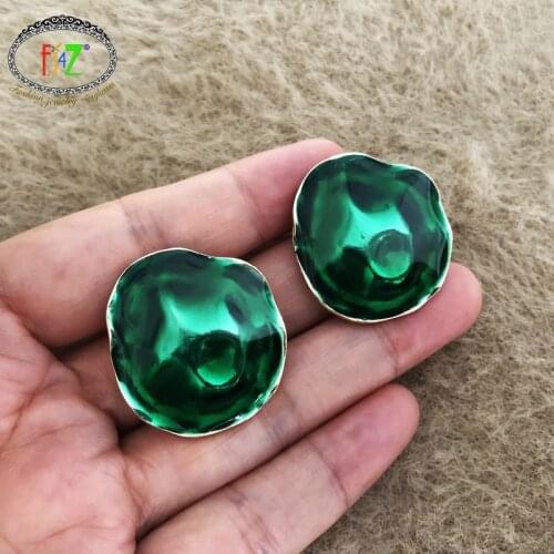 F.J4Z New Chic Earrings for Women Cool Irregular Alloy Green & Red Enamel Big Stud Earring Hyperbole Girls Jewelry Dropship