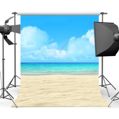 Mehofoto Photography Backdrop Sandy Beach Photos Rainbow Background Blue Sky Sea Backdrops Photography S-533