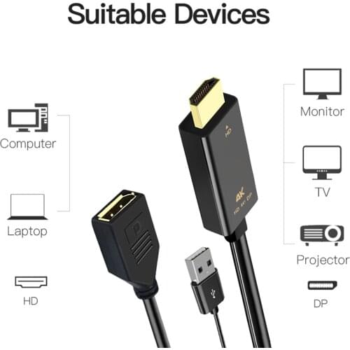 4K 60Hz HDMI-compatible Male to DP Display Port Female Converter Video Adapter Cable DP active USB Power Supply for TV PC Laptop