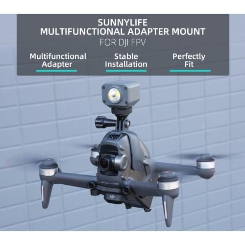 Camera Top Extended Bracket Clamp Stand for DJI FPV Combo Drone With Night Flight Fill Light Spot Lamp for Gopro Action Adapter