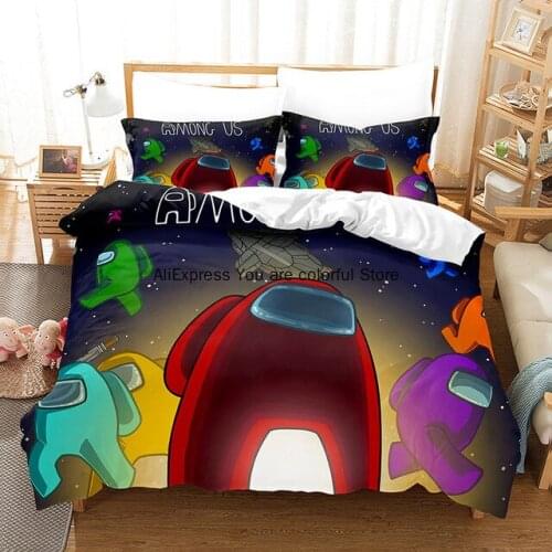 Cartoon A mong Us Game Duvet Cover Set With Pillowcases Bedding Set For Kids Children Bed Linen Cute Bed Sets Drop Ship