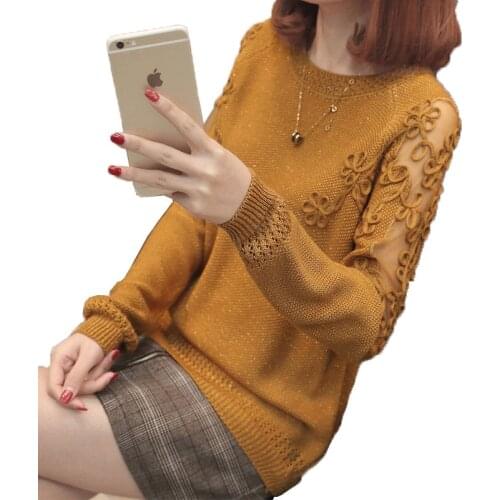 Korean Loose Short Women Pullovers 2021 Female Hollow Out Sweater Long Sleeve Lace Bottoming Shirt Thin Tops C978