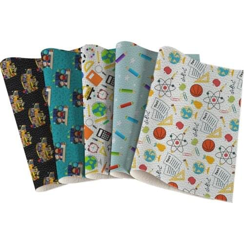 22*30cm Back to School Printed Lychee Leather Fabric for DIY Handmade Bow Decoration