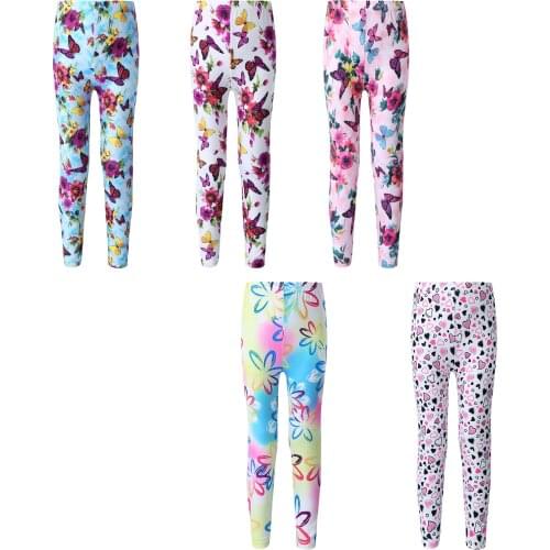 Girls Leggings Kids Pants Flower Printed Cropped Leggings Children Sport Dance Gymnastics Workout Leggings Ankle Length Trousers