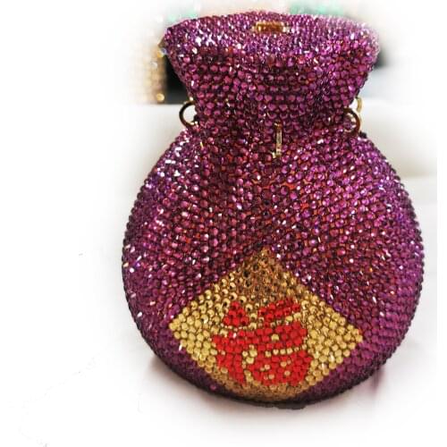 Best Christmas Gift Dark Purple Color Full Diamond New Fashion Womens Evening Bag Crystals Clutches Ladies Rhinestone Bags