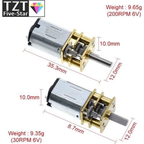 TZT DC 6V 30RPM 200RPM N20 Mini Micro Metal Gear Motor with Gearwheel DC Motors GA12-N20