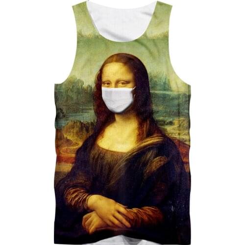 UJWI 2020 Summer Top Mens 3D Famous Painting Creative Masksl Printed Tank Top Man Sleeveless Casual Vest Male Body