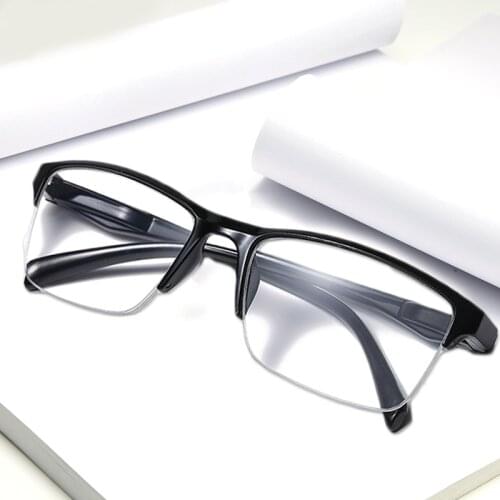 Square Half Frame Reading Glasses Men Resin Clear Magnifying Presbyopic Glasses Black +75 125 175 225 275 325 375
