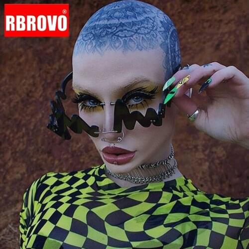 RBROVO Luxury Wave Punk Sunglasses Women 2021 Rimless Glasses red wave Shades For Vintage Women/Men Unique Doodle Glasses UV400