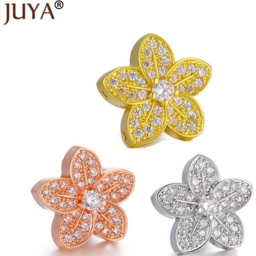 4 Pcs Wholesale Cubic Zirconia Flower Beads For Jewellery Making DIY Bracelets Necklace Jewelry Spacer Beads findings kralen