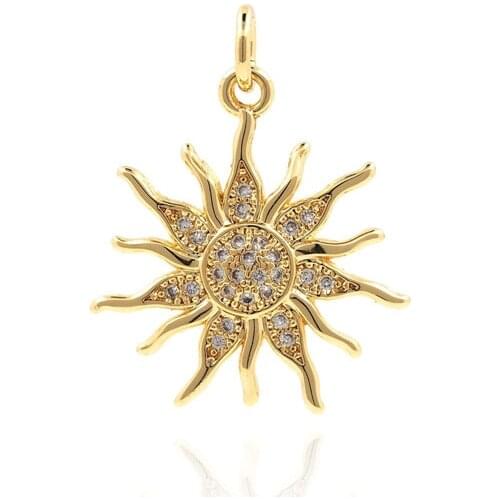 Micropavé Cubic Zirconia Sun Pendant, Sun God Necklace, Golden Sun Burst Pendant, DIY Jewelry Making Components 22x18.2x2.3mm