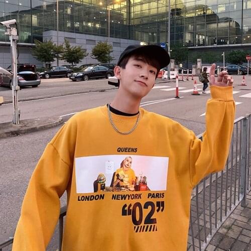 Mens Long Sleeve Spring Autumn Printing Loose Fitting Trend Pullover Students Top Listing Fashion Streets College 2021 White