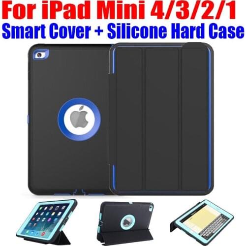 20pcs/Lot Silicone Hard Case + Smart Cover For iPad Mini 4/3/2/1 Kids Safe Armor Shockproof Heavy Duty + Screen Protector IM408