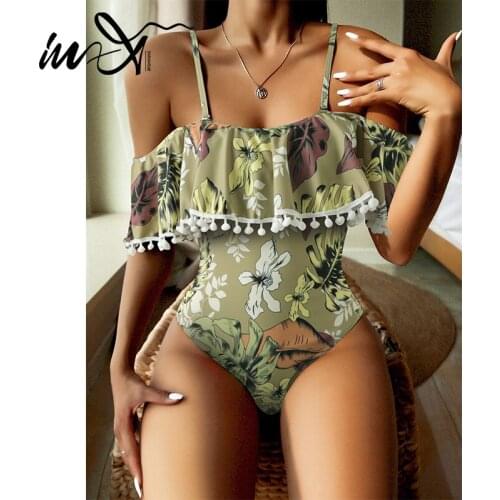 In-X Floral print one piece swimsuit womens swimming suit Ruffle swimwear female 2021 Tassel monokini String bathing suit sexy
