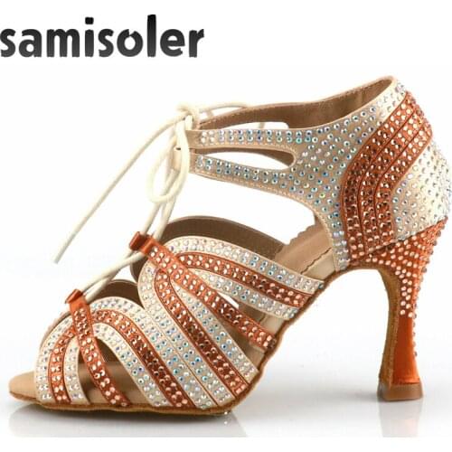 Samisoler Satin Style Ballroom Dance Shoes Women with Black Party ladieslatin dance shoes black Women Latin Dance Shoes