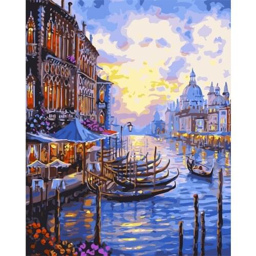 Venice Sunset Seascape DIY Painting By Numbers Modern Wall Art Canvas Acrylic Paint By Number Unique Gift for Home Decor
