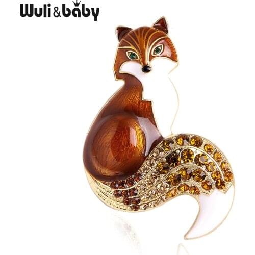 Wuli&baby Rhinestone Enamel Fox Brooches For Women Animal Party Causal Brooch Pins Gifts