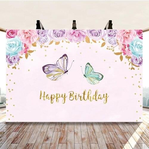 Yeele Birthday Pink Wreath Butterfly Photography Backdrop Party Gift Photographic Studio Photo Background Decorations Prop