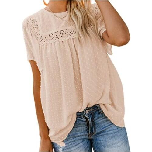 European and American Womens Clothing 2021 Amazon New Chiffon Shirt plus Size Lace Loose Top
