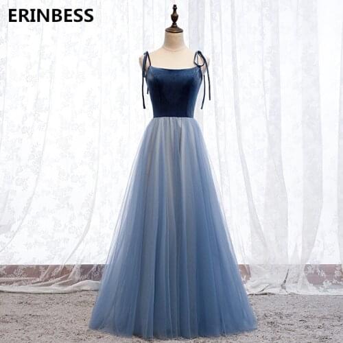 Robe De Soiree Long Prom Dresses 2020 Fashion Party Dresses Formal Prom Gowns Boat Neck Evening Dress A-line Blue Prom Dress