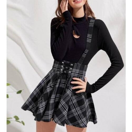 40# Plaid Print Vintage Dresses Women Pleated A-line Dress Cold Shoulder Cross Strap Streetwear Dress Платья Женские