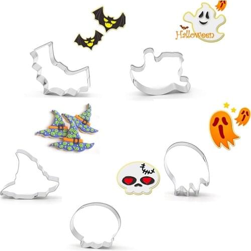 5pcs/set Halloween Party Skull Bat Ghost Cake Cutters Set DIY Cake Decorating Tools Fondant Biscuit Cookie Slicers Molds MX35