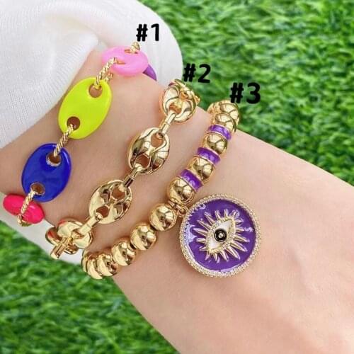 5Pcs Multi color enamle bracelet necklace fashion micro pave eye charm pendant bracelet necklace gold copper beads bracelets