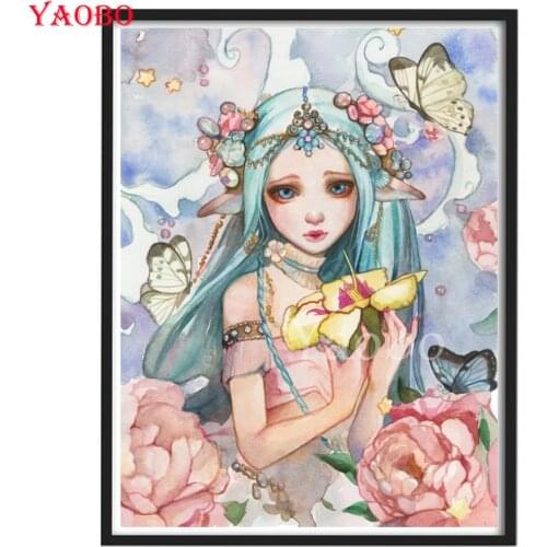 Diamond Mosaic Cartoon elf girl butterfly flower 5D DIY Diamond Painting Full Square Round 3D Embroidery Rhinestone Pictures