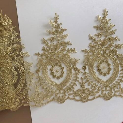 1Yard Gold Embroidery White Mesh Lace Trims Diy Luxury Applique Flowers Garment Sewing Lace Fabric for Wedding Dresses 31cm
