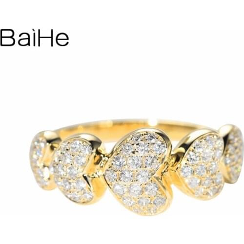 BAIHE Solid 14K Yellow Gold 0.49ct Round H/SI Natural Diamonds wedding Trendy Fine Jewelry Unique retro Heart Diamond Ring