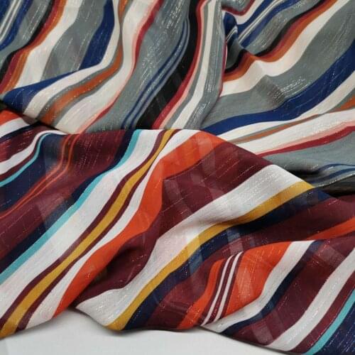 Shiny Chiffon For Dress Silky Black White Strips Pearly Silver Metallic Fabric Dropping Soft Breathable DIY Dress Blouse Fabric