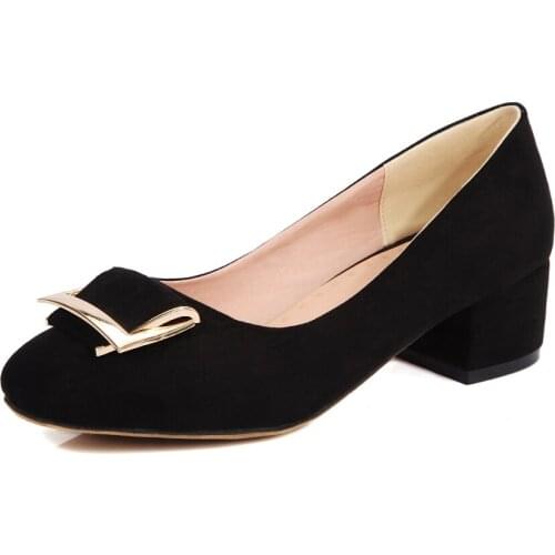 Big SizeSquare head metal buckle shallow mouth single shoes ladies high heels women shoes woman pumps