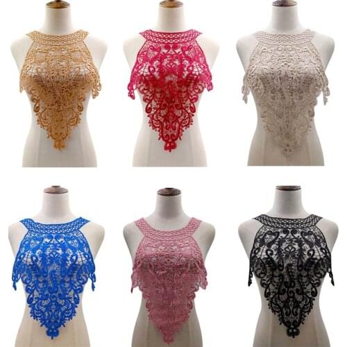 Black White Blue Pink Floral Fabric Collar Embroidered Wedding Gown Appliques Bohemian Style Sew Patch For Dress DIY Decoration