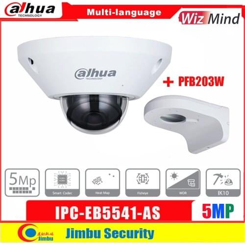 Dahua 5MP WizMind Fisheye Network Camera IPC-EB5541-AS Alarm I/O Audio I/O IP67 IK10 H.265 Heat map built-in Mic