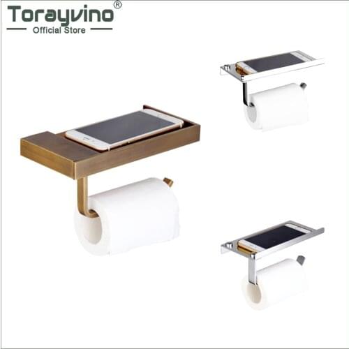 Torayvino Stainless Steel Toilet Paper Holder With Shelf Phone Storage Wall Mounted Creative Bathroom Roll Holder Tissue Boxes