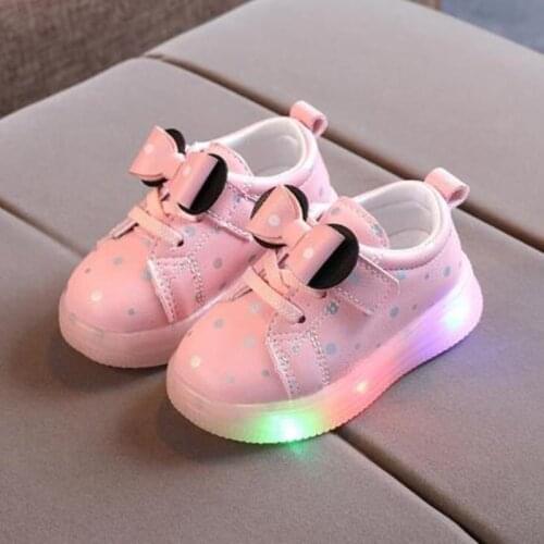 Disney Kids LED Luminous Shoes Minnie Mouse Children Sneakers for Girls Light Up Trainers ChildrenS sports Shoes 1 2 3 4 5 6 Y